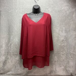 Michael Michael Kors Womens 1X Red Layered V-Neck Mixed Media Tunic Top